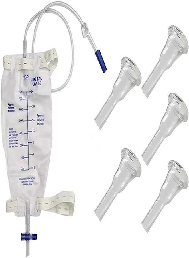 Plceo Male Urine Leg Bag Collector,5-Condom Catheters Self-Seal 35mm (Intermediate), Premium Leg Bag 750ml 30 Inch PVC Extension Tubing, Tubing Straps & Fast and Easy Draining - Image 1